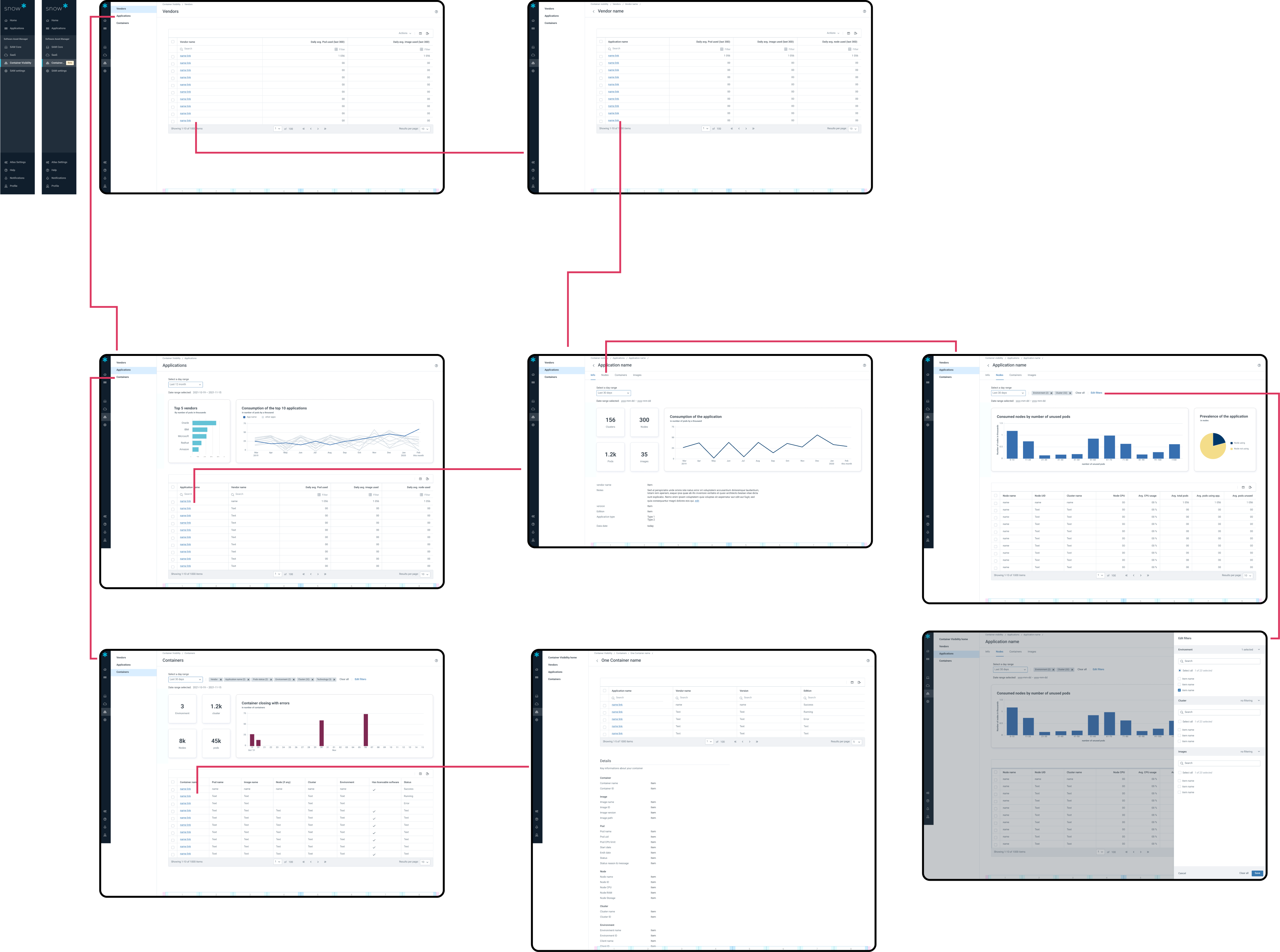 demo screen showing the container service ux flow for snow software