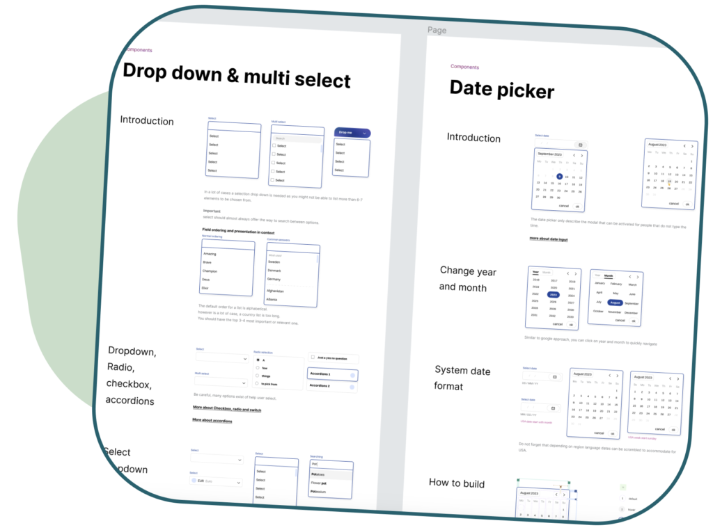 screenshot of a part of the design system in gigapay