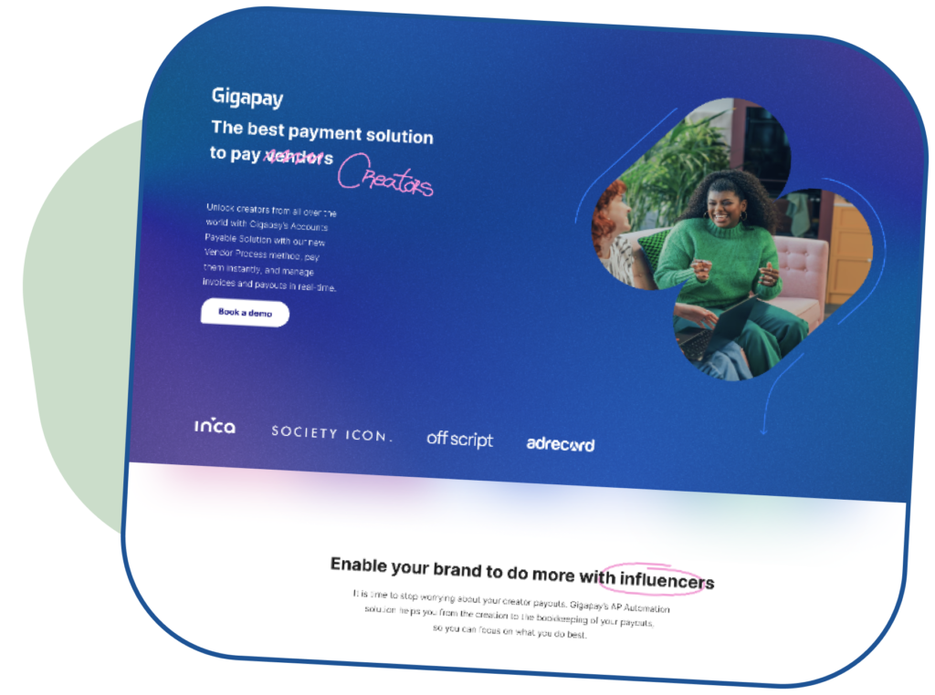 screenshot of the website of gigapay